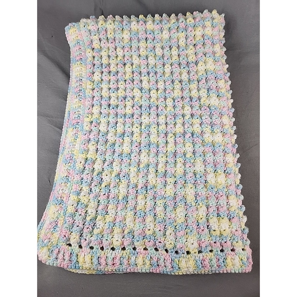 Vintage Handmade‎ Bobble Stitch Crochet Pastel Crib Blanket